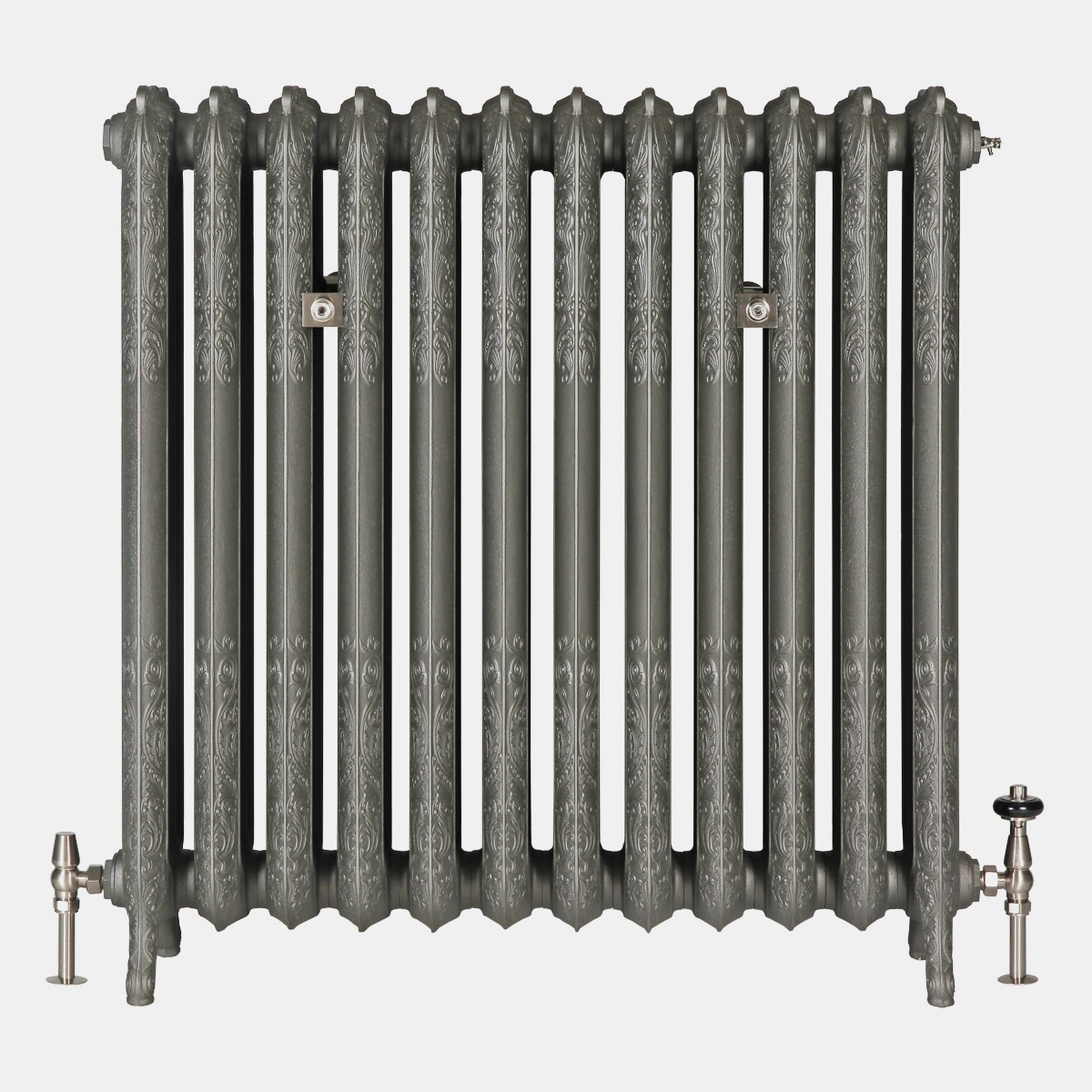 Rococo 3 column 970mm cast iron radiator in soft pewter finish